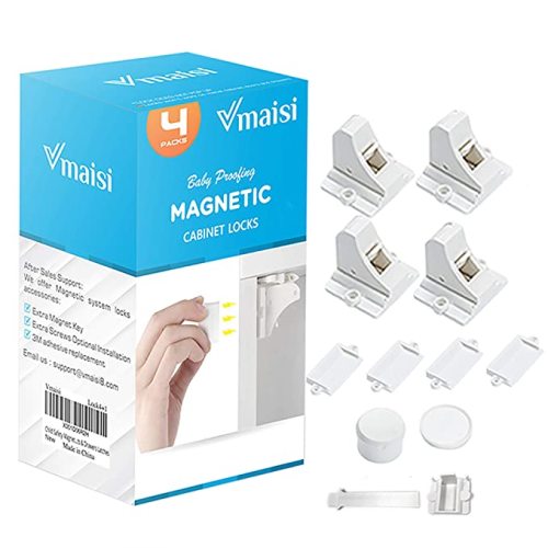 Child Safety Magnetic Cabinet Locks - vmaisi 4 Pack Adhesive Baby Proofing Cabinets & Drawers Latches - Standard - 4.0