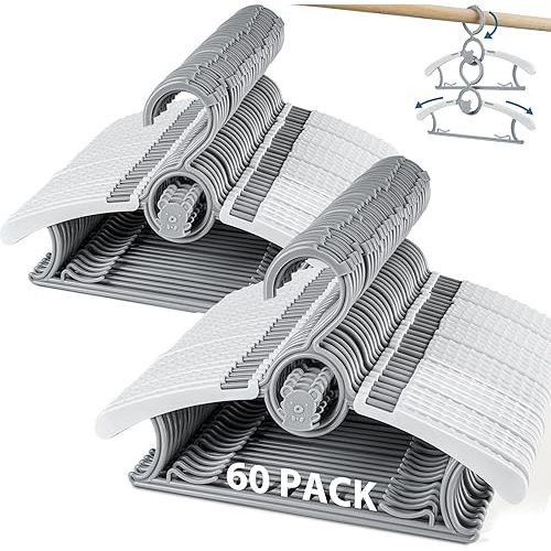Baby Hangers 60 Pack Kids Hanger-Extendable Adjustable Non-Slip Plastic Kid Hanger for Closet,Stackable Baby Clothes Hangers for Toddler Kids Children Infant Teen,Grey Bear Toddler Hangeres
