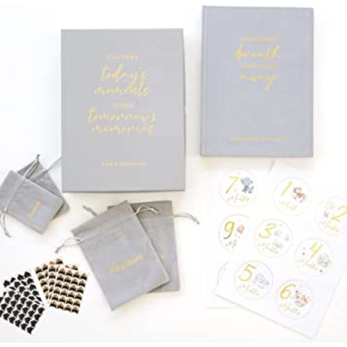Rayne Baby Memory Book with Keepsake Box for First Year - 5 Years - Luxury Gender Neutral Baby Book Memory Set - Baby Keepsake Book with Box – Baby Book Boy or Girl - Baby Scrapbook - Milestone Book