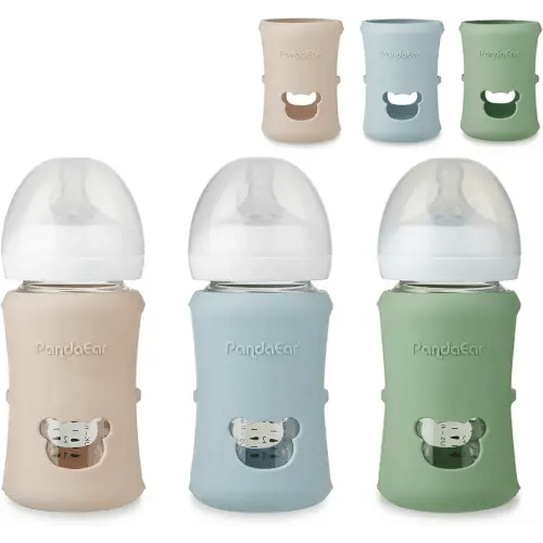 PandaEar 3 Pack Silicone Sleeves for Philips Avent Natural Glass Baby Bottles 8 oz, Shatterproof & Heat Resistant Bottle Holder, BPA-Free, Compatible with 8 oz Avent Glass Bottles, Blue Green Beige