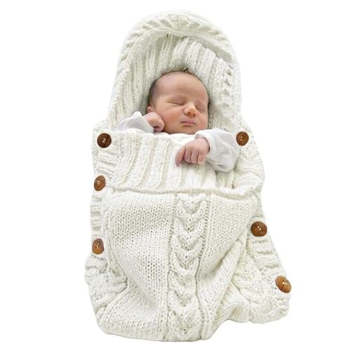 XMWEALTHY Newborn Baby Wrap Swaddle Blanket Knit Sleeping Bag Receiving Blankets Stroller Wrap for Baby Beige 0-6 Month