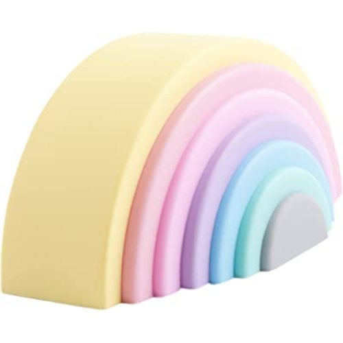 BLUE GINKGO Silicone Rainbow Stacker - Montessori Rainbow Nesting Puzzle | Kids and Toddler | Stacking Rainbow, Sensory Rainbow Toys - 7 Layers (Pastel)