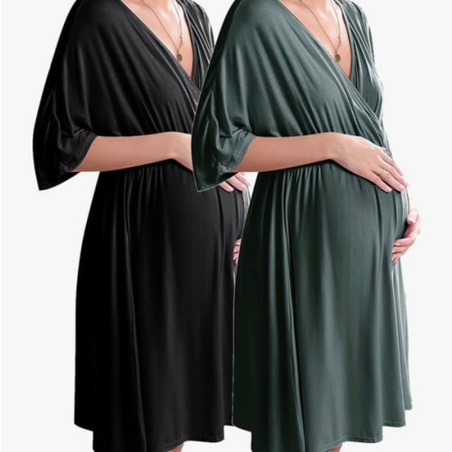 Ekouaer 3 in 1 Labor/Delivery/Hospital Gown 2 Pack Maternity Dress Nursing Nightgown Sleepwear