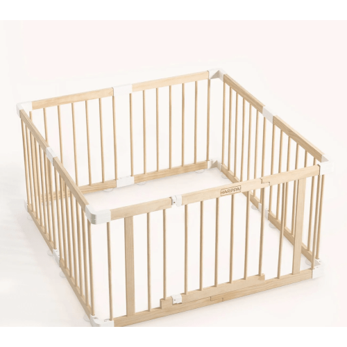 HARPPA Wooden Baby Gate Playpen | Non-Toxic Foldable DIY Adjustable Play Yard for Infants & Toddlers – Natural Finish Baby Fence for Small & Large Spaces