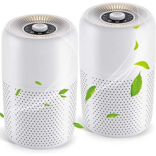 2 Pack YARIKI Air Purifiers for Bedroom Home with Aromatherapy Function,Small Air Purifier with Nightlight Speed Control,24dB Low Noise for Better Sleep,For Pet Room Dorm Kitchen,P60 (White)