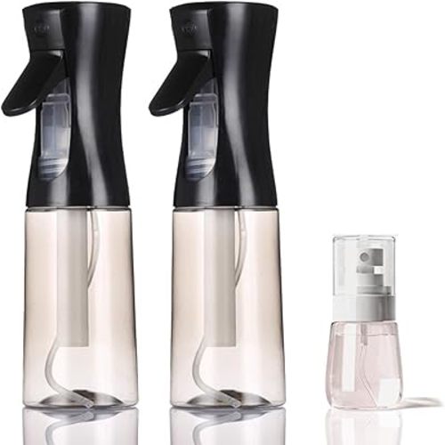 3 Pack Spray Bottles, 2-Pack Continuous Spray Bottles,Fine Water Mist Spray Bottles for Hair 6.8 OZ (200 ML) and 1oz 30ml Travel Spray Bottle Mister for Cleaning,Hairstyling,Plants,Barbers,Black