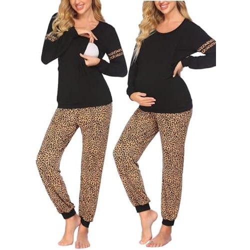 Ekouaer Maternity Pajama Set Nursing Pjs Women Breastfeeding Pregnancy Postpartum Clothes Long Sleeve Top & Pant with Pockets