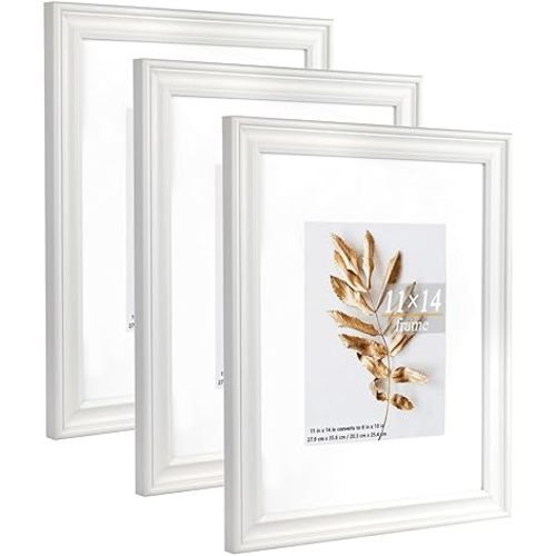 11x14 Picture Frames White, Display Picture 8x10 with Mat, 3 Set Photo Frames for Wall Mounting Home Decor