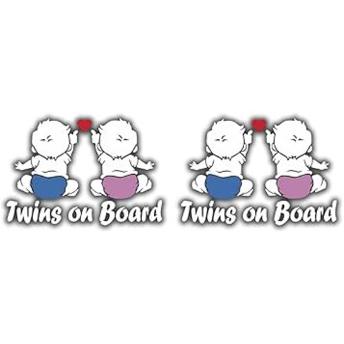 Sticker Twins on Board Baby on Board Decal for Car Truck Bumper Laptop Vinyl (Blue & Pink)