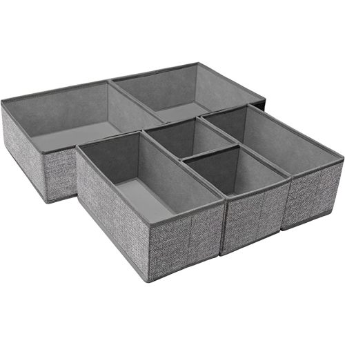 Criusia Underwear Drawer Organizer, 6 Set Foldable Underwear Drawer Organizer and Closet Dividers,Storage Box for Clothes, Socks, Underwear (6 Bins) (Light Grey)
