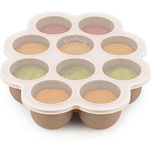 KeaBabies Silicone Food Freezer Trays with Lid, 2oz x 10 Pods Baby Food Storage Containers, Easy Puree Meal Prep, Breast Milk Silicone Freezer Molds, Dishwasher, Microwave Safe, BPA-Free (Chai Latte)