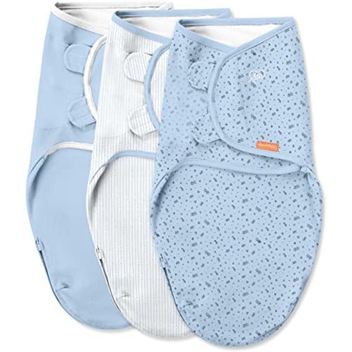 SwaddleMe by Ingenuity Original Swaddle with Easy-Change, 100% Cotton, Improves Sleep & Calms Startle Reflex, 0-3 Months, 3-Pack - Shooting Stars