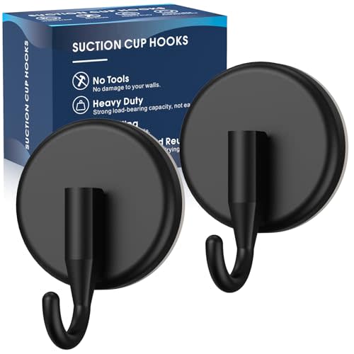MOTAIPEAK Suction Cup Hooks for Shower, Shower Hooks for Inside Shower,Mounting on Glass Doors,Tile, Mirrors, Metals,Hooks for Hanging Towels, Robe, Loofah, Jackets-Black(2 Pack)