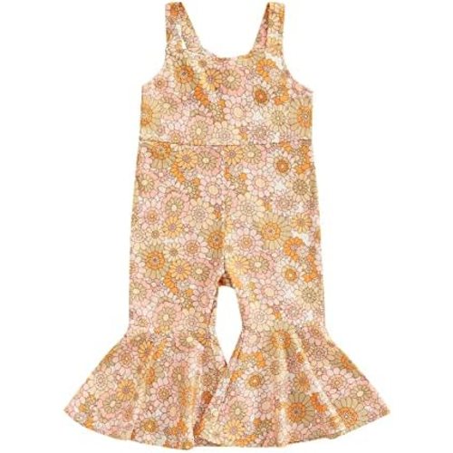 Toddler Girl Bell Bottom Jumpsuit Romper Baby Floral One Piece Flare Pants Overalls Playsuit Fall Clothes