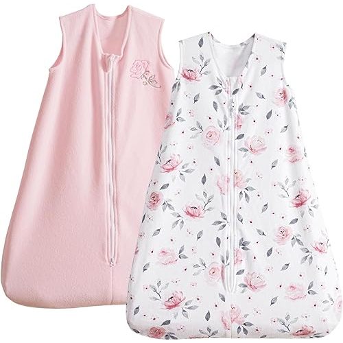 PHF Soft Micro-Fleece Baby Sleep Sack, 6-12 Months Warm Baby Wearable Blanket, 2-Way Zipper Sleeping Bags, 2 Pack Comfy Toddler Sleeping Sack for Baby Girls, Medium Size, Floral