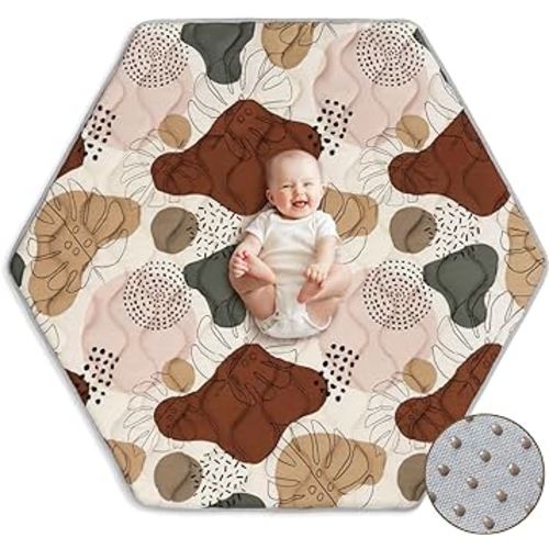 Hexagon Playpen Mat,52" X 48" Thicken Soft Playpen Mat Compatible with Regalo Play Yard 6-Panel and hiccapop 53" PlayPod Playpen,Portable Washable Baby Play Mat for Infants Toddler Kids,Boho Design