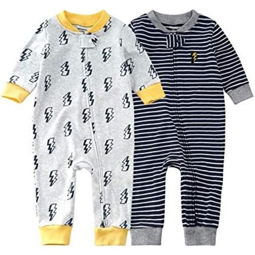 Teach Leanbh Baby 2-Pack Footless Pajamas Cotton Long Sleeve Printing 2 Way Zipper Romper Jumpsuit Sleep and Play 3-24 Months