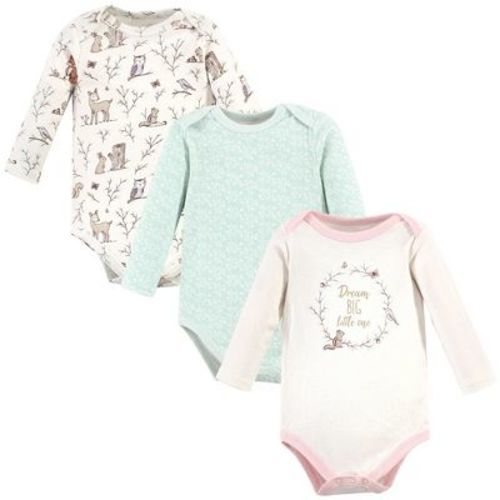 Hudson Baby Infant Girl Cotton Long-Sleeve Bodysuits, Enchanted Forest Dream, 6-9 Months