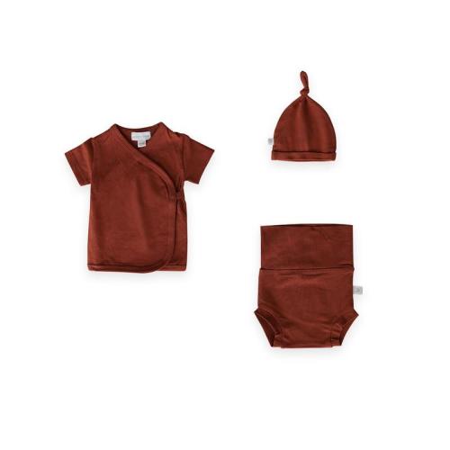 Short Sleeve Wrap Top + High Belly Bloomer + Hat | Gingerbread