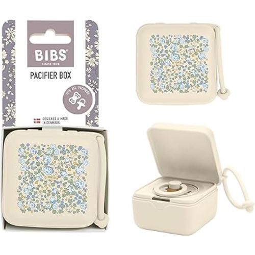 BIBS Liberty Pacifier case with Loop, for Storing and Transporting Dummies, Offers Space for Three Pacifiers, 100% BPA-Free Material. Made in Denmark, OneSize, Eloise Ivory