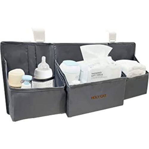 Holy Cat Hanging Baby Diaper Caddy Organizer with Paper Pocket for Changing Table Crib Playard Organization Nursery Organization Hanging Nursery-Grey…
