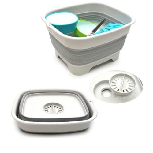 SAMMART 9.1L (2.4Gallon) Collapsible Dishpan with Draining Plug, Grey
