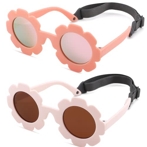 GLARDEFE Polarized Baby Sunglasses with Strap - Unbreakable Infant Flowers Sunglasses for Newborn Girls Boys Age 0-12 Months