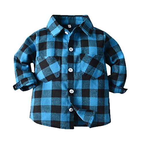 Kids Flannel Pocket Button Shirt Jacket Check Long Sleeve Lapel Button Down Jacket Baby Boy Girl Shirt Top Coat Boy Shirt