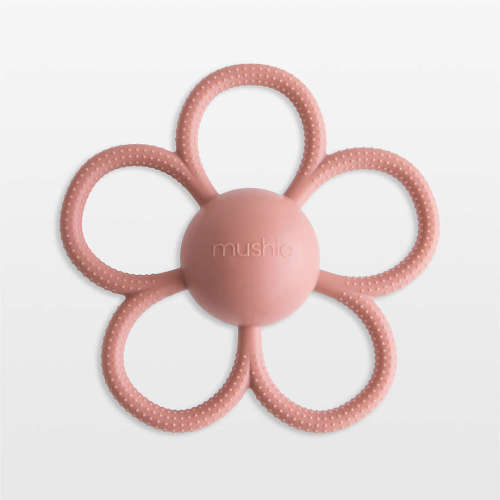 Mushie Dusty Rose Daisy Rattle Silicone Baby Teether