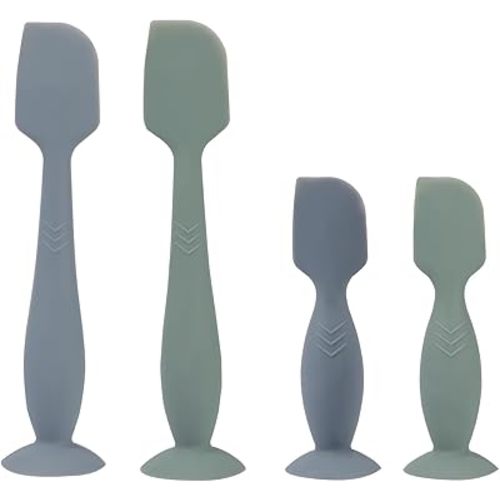 Baby Spatula for Diaper Cream, 4 Pack Baby Diaper Cream Applicator, SiliconeDiaper Cream Spatula Applicator with Suction Cup Base, 2 Each of Large and Mini Sizes(Green, Blue)