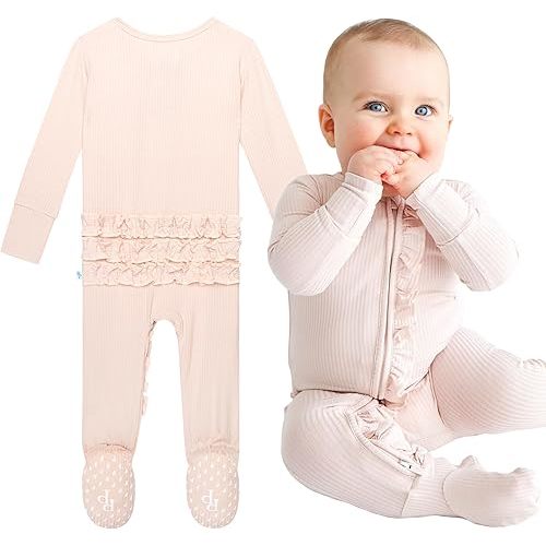 Posh Peanut Baby Girl Sleepers - Viscose from Bamboo Baby Pajamas & 2 Way Zipper Sleepers - Ruffled Baby Clothes for Girls