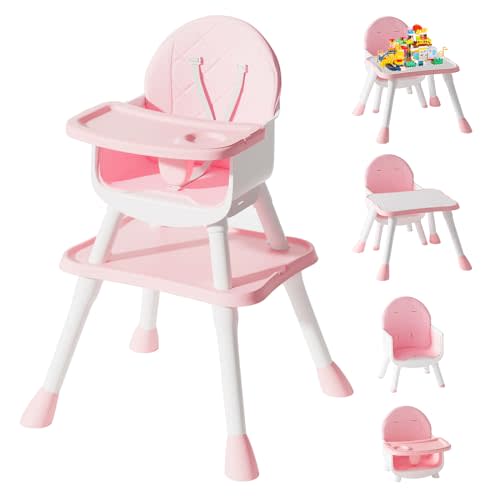 UNISWAN 6 in 1 Baby High Chair, Convertible Highchair for Babies and Toddlers (Pink)