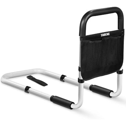 TABEKE Bed Rails for Elderly Adults, Adjustable Bed Assist Rails for Seniors, Portable Bed Support Bar Mobility Assistant with Foam Handle & Double Side Storage Bag Fits King, Queen, Full, Twin Bed