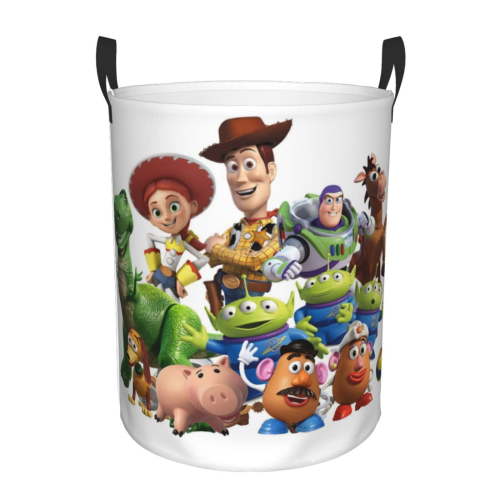 Toy Story Circular Laundry Hamper With Handles, Waterproof Storage Basket For Dorm Nursery Gaming Room Bathroom (Small)