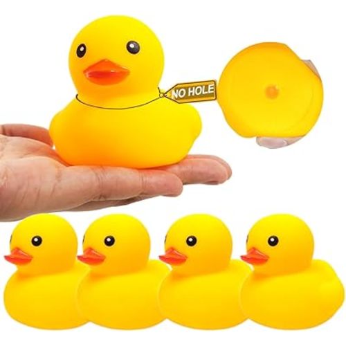 Rubber Yellow Duck,Waterproof No Hole No Squeak 5 Pcs 3.4 Inch No Bebe Noise Ducky Bath Pool Toy Without Hole for Kid Shower Bathtub Toy Birthday Party Decor Cake Topper in Bulk