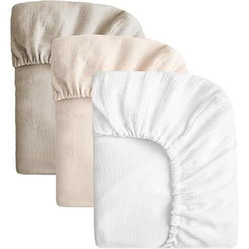 SOULFUL Muslin Crib Sheets for Boys Girls, 2 Pack Soft and Breathable Organic Cotton Fitted Crib Sheets for Standard Crib Mattress (28"x 52", White & Beige & Light Tan)