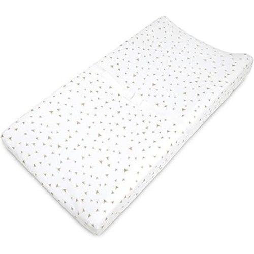 American Baby Company Printed 100% Cotton Knit Fitted Contoured Changing Table Pad Cover - Compatible with Mika Micky Bassinet, Taupe Triangle, for Boys and Girls