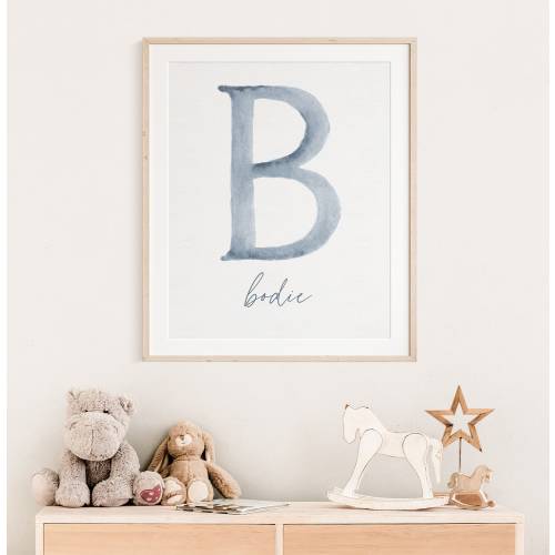 Newborn Name Sign, Baby Sign for Nursery, Custom Boy Name Print, Blue Baby Watercolor Nursery Decor, Baby Boy Wall Art Printable, Baby Name