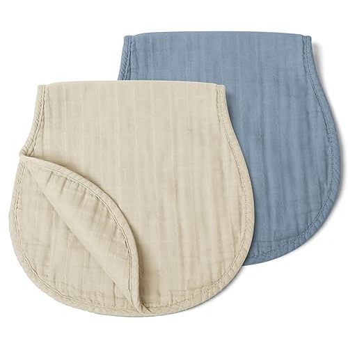 haakaa Muslin Burp Cloths Neutral, Baby Burp Cloths for Boys and Girls, Organic Cotton, Large 22.8''x11.4'', 2pcs