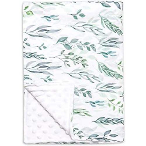 Baby Blanket Green Leaf, Soft Minky Warm Baby Blanket for Girl and Boy, Toddler Baby Newborn Plush Dot Security Blanket for Nursery Stroller Infant Crib Blanket Unisex (40×30 in)