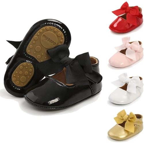 Meckior Infant Baby Girls Soft Sole Bowknot Princess Wedding Dress Mary Jane Flats Prewalker Newborn Light Baby Sneaker Shoes