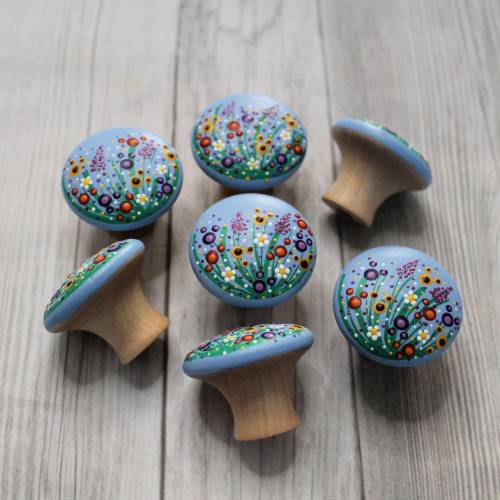 Wildflower Painted Wooden Knobs for Nursey - set of 10