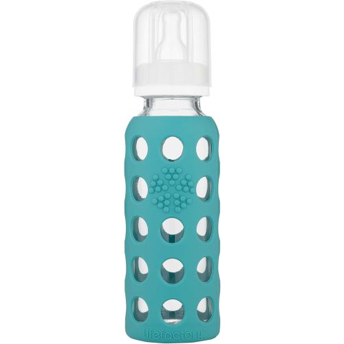Lifefactory 9-Ounce Glass Baby Bottle with Stage 2 Nipple and Protective Silicone Sleeve Kale (LF110018C4)