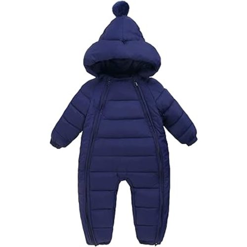 Happy Cherry Baby Boys Girls Winter Warm Romper Jumpsuit Hooded Loose Fit Bunting Jacket Double Zip Snowsuit Coverall