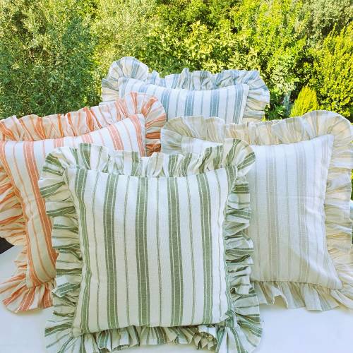 Bohemian Frill Linen Striped Pillow Cover - Different Color Options With Frill Edges - Hello Mello Store