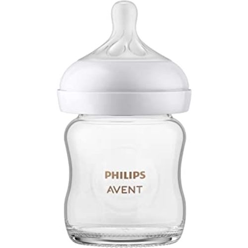 Philips AVENT Glass Natural Baby Bottle with Natural Response Nipple, Clear, 4oz, 4pk, SCY910/04