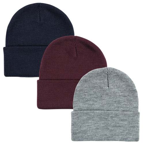 Hudson Baby Family Knit Cuffed Beanie 3pk, Navy Burgundy, Infant Toddler - Navy Burgundy
