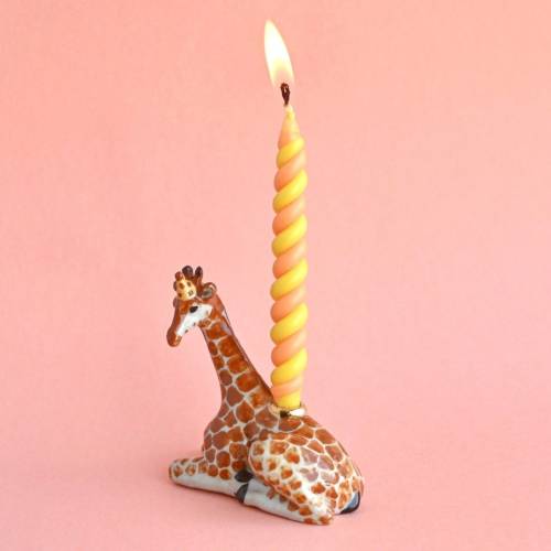 Giraffe Cake Topper| Handcrafted Porcelain Figurine | Camp Hollow Collectible Heirloom Art | Birthday Candle Holder | Collect them All!