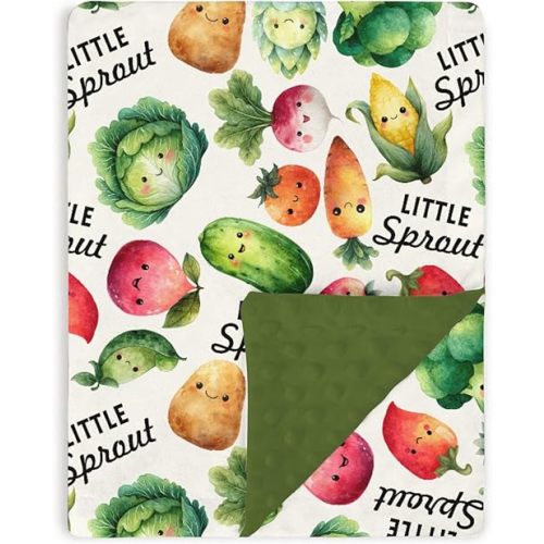Baby Blankets for Girls Boys 30" x 40", Soft Double Layer Minky Blanket with Dotted Fleece Back, Nursery Bed Receiving Quilt Newborn Infant Toddler Shower Gift Little Sprout Vegetables Theme