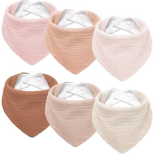 Susurration Muslin Baby Drool Bibs 6Pack Soft Triangular Adjustable Baby Bandana Bibs for Unisex Baby Girls & Boys